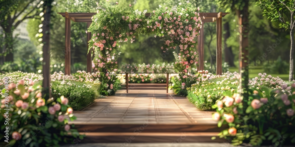 wedding flower arch in nature Generative AI