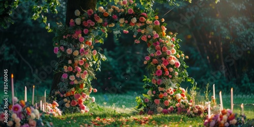 wedding flower arch in nature Generative AI