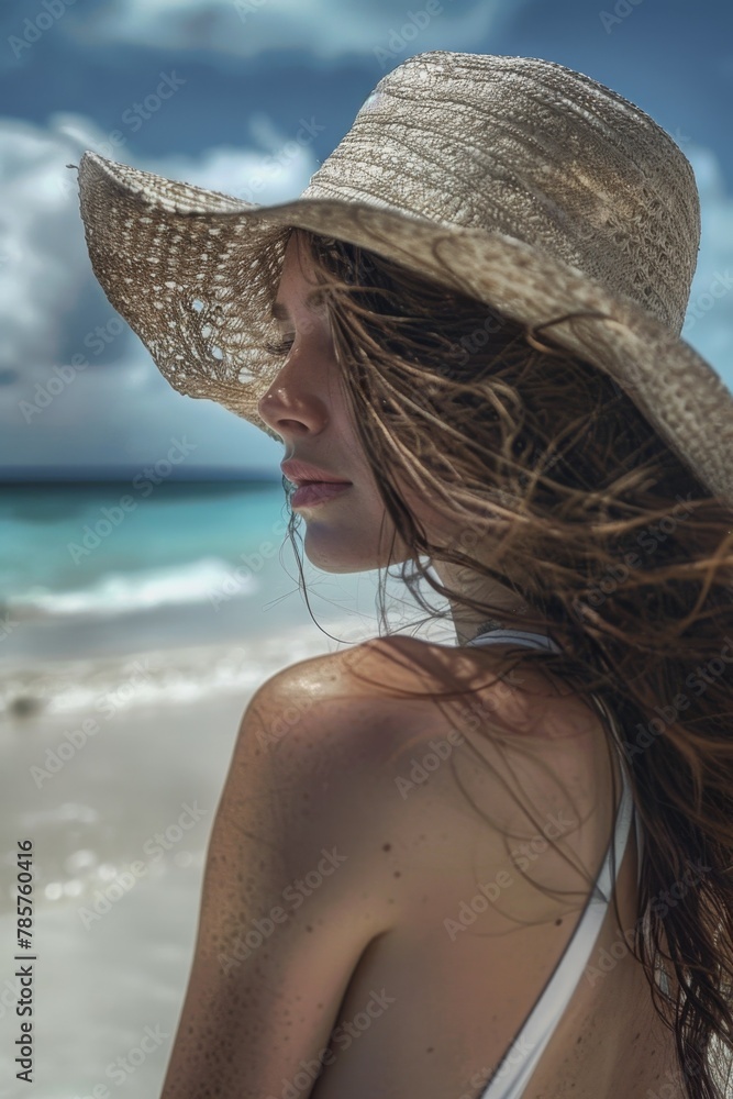girl in a hat on the seashore Generative AI