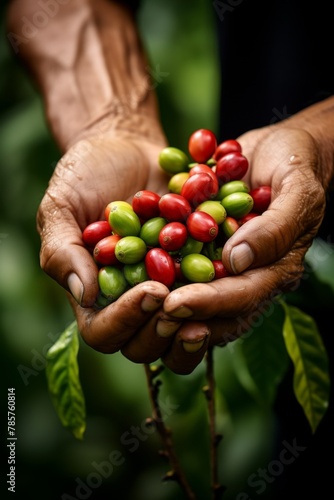 coffee beans in palms Generative AI © Roman