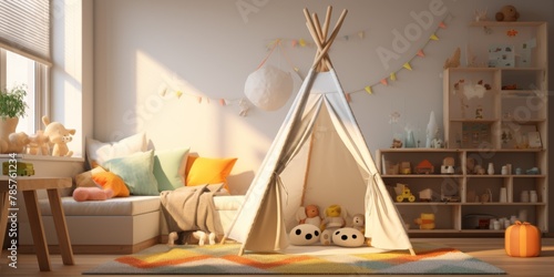 children's room with toy tents Generative AI