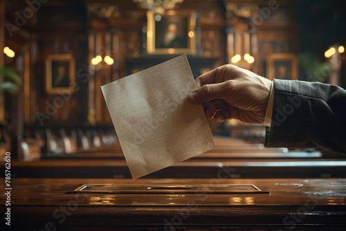 A crucial vote being cast in a legislative assembly, demonstrating the importance of democratic governance. Concept of political decision-making. Generative Ai. photo