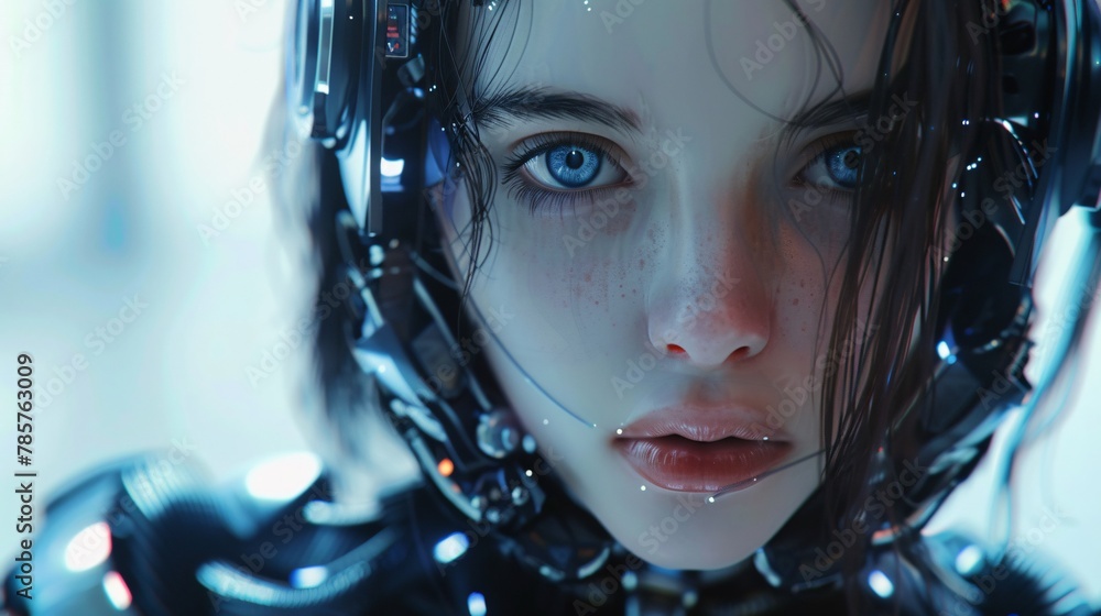 woman robot in helmet woman robot in helmet