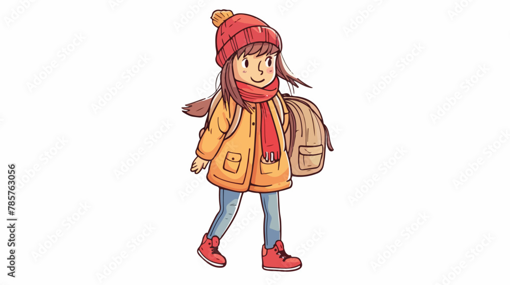 Back to school. Smiling little girl in warm autumn clothes