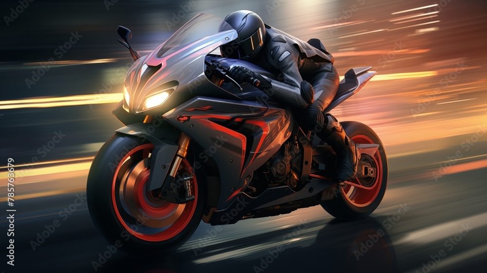 Superbike motorcycle on the race track, dynamic concept art illustration, high speed.