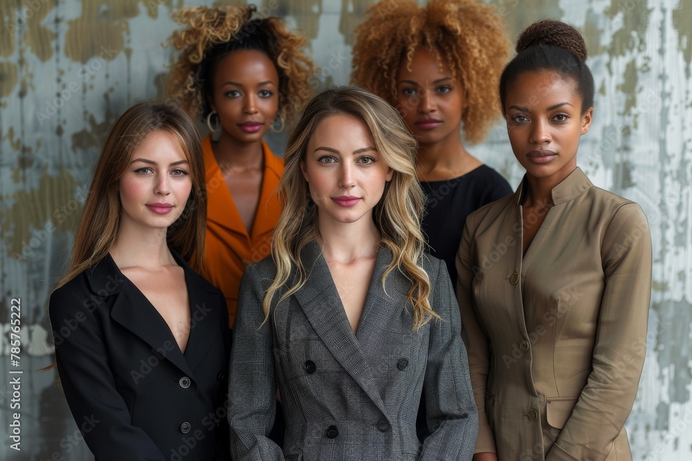 Professional group portrait of five women showcasing workplace diversity and confidence in business attire Professional group portrait of five women showcasing workplace diversity and confidence in business attire