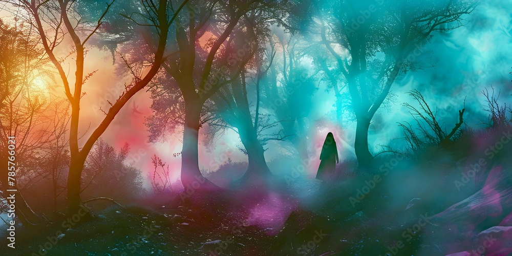 ghosts in the woods, ai generated.	 - obrazy, fototapety, plakaty 