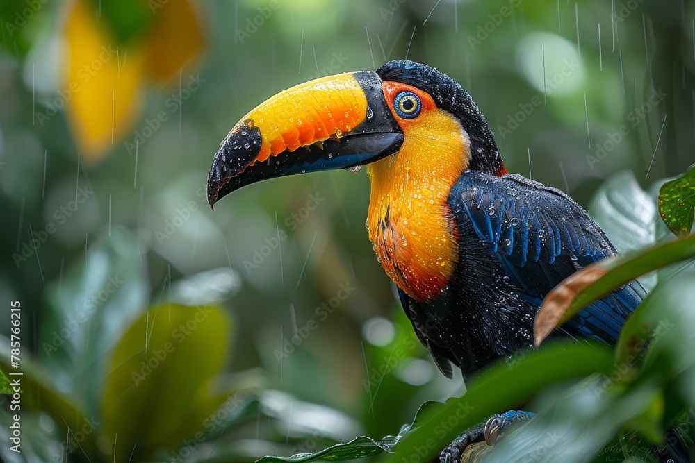 Fototapeta premium High-definition photograph capturing the striking details of a toucan