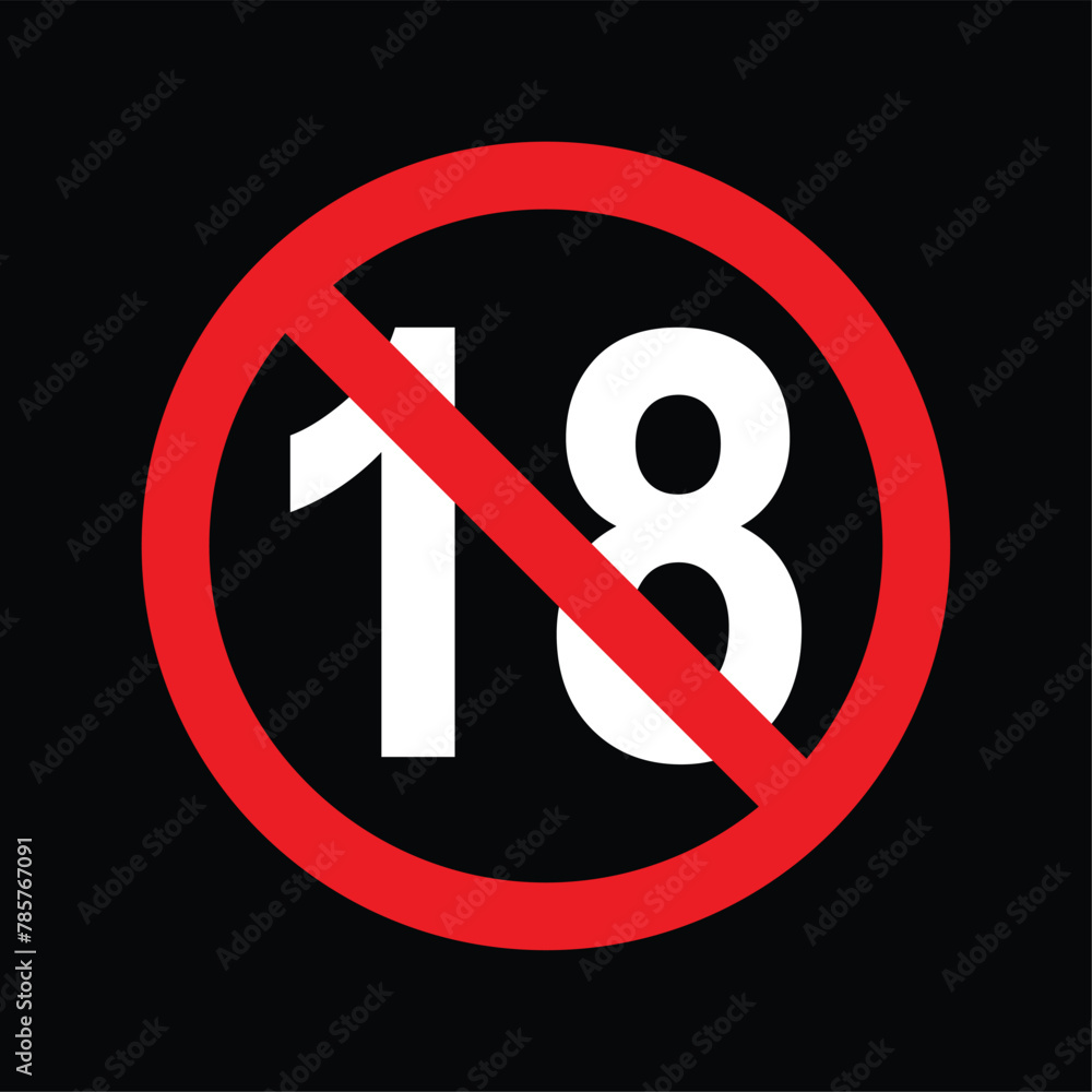 18 plus only icon. Age limit under 18 years old is forbidden circle sign symbol, trendy vector illustration. Under 18 sign in on black background. Over 18 only censored. Eighteen age older forbidden. 18 plus only icon. Age limit under 18 years old is forbidden circle sign symbol, trendy vector illustration. Under 18 sign in on black background. Over 18 only censored. Eighteen age older forbidden.