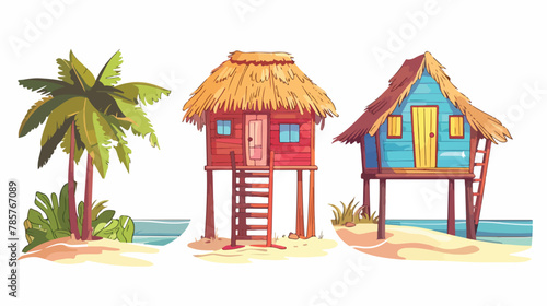 Beach buildings vacation house tiki bar and shack 