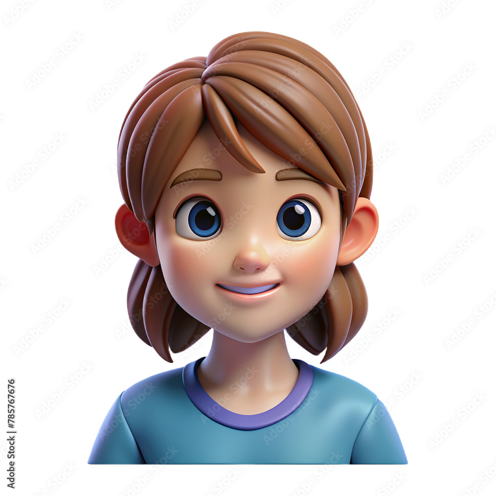 Portrait a 3d cartoon girl isolated on transparent background Portrait a 3d cartoon girl isolated on transparent background