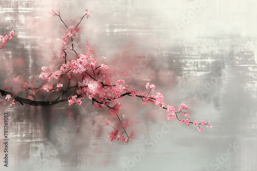 Mesmerizing digital painting of cherry blossoms, celebrating their delicate elegance. Minimalist composition with clean lines captures the essence of grace and simplicity.