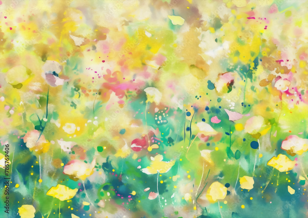 abstract vivid flowers meadow oilpaint background