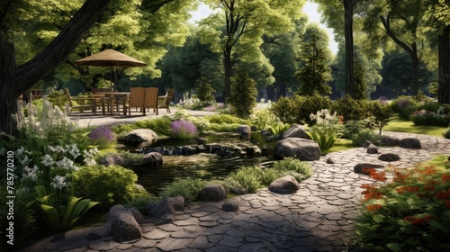Landscape design with flowers, beautiful residential