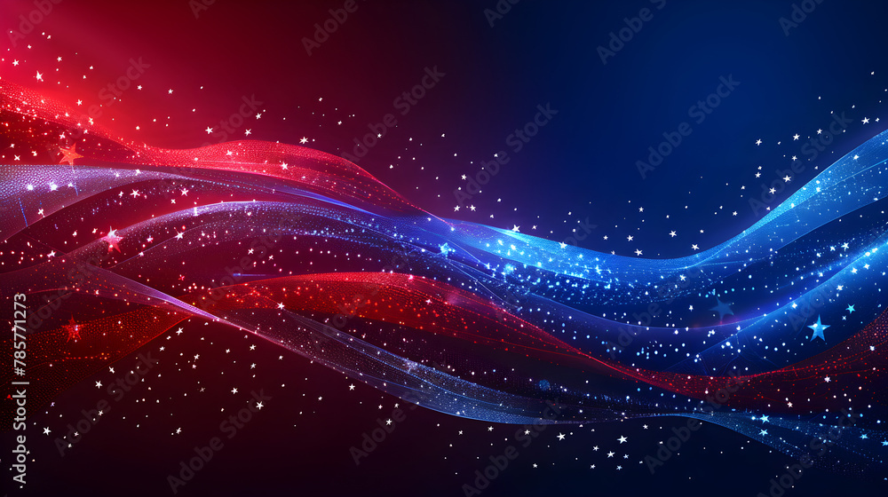 Fototapeta premium Patriotic American backdrop in vibrant red, white, and blue – ideal for celebrating Fourth of July, Memorial Day, Veteran's Day, and other patriotic holidays.