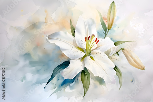 Beautiful watercolor lily on a colorful background