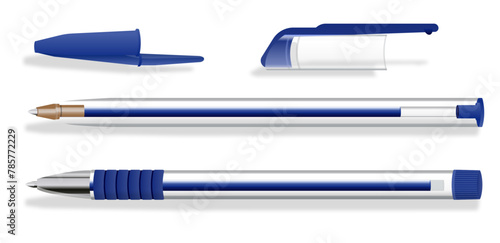 2 blue ink pen realistic style stationary office supply caps off