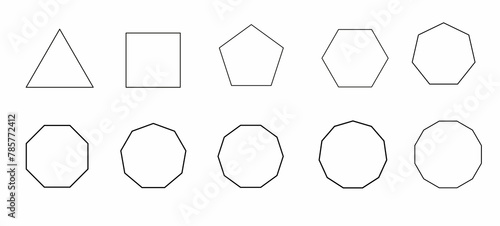 a set of regular polygons, contour shapes, linear drawing, didactic materials