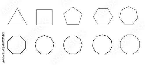 a set of regular polygons, contour shapes, linear drawing, didactic materials