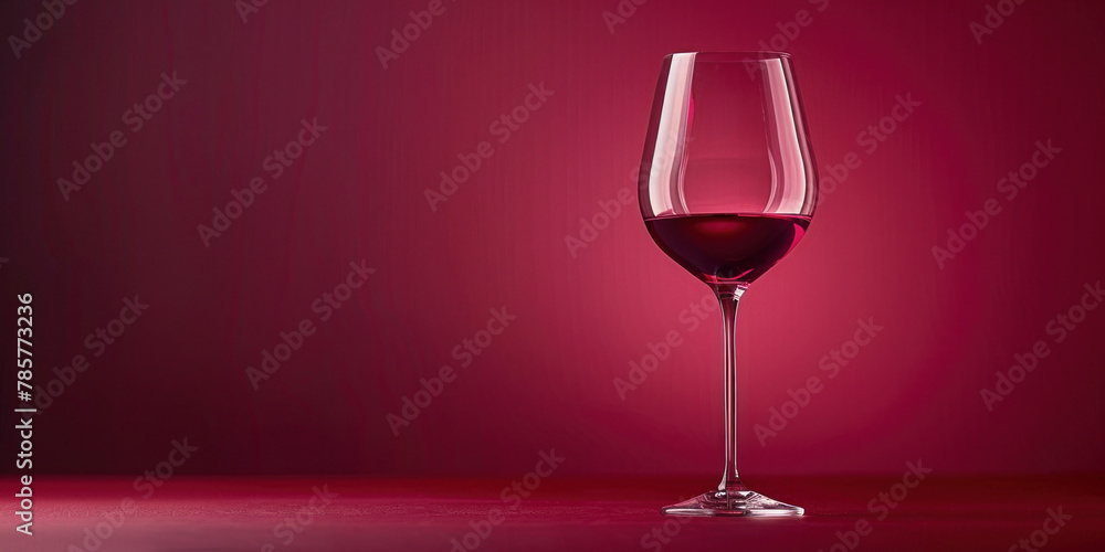 Naklejka premium Elegant glass of red wine on a vibrant red background with space for text