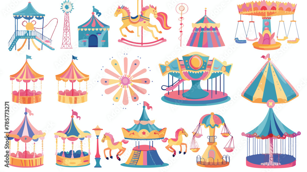 Amusement park flat element. Cartoon carnival circus 