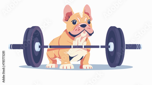 An adorable fat Funny Bulldog puppy in gym © inshal