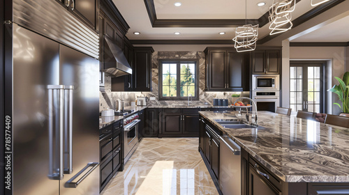 Modern Kitchen  Stainless Steel Appliances and Marble Countertops