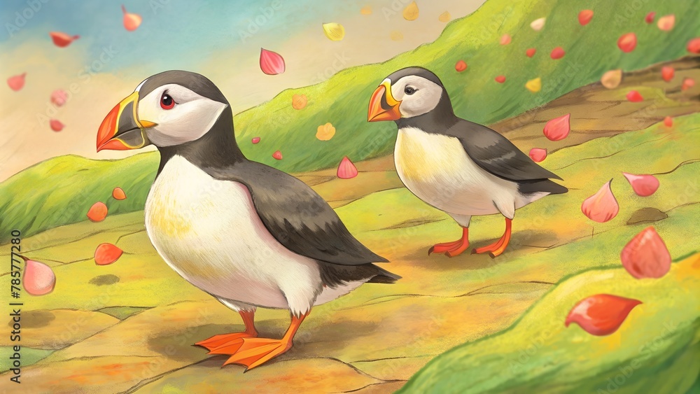 Puffins water color,puffins, puffin, bird, walked on the grass, cute bird, water color Puffins water color,puffins, puffin, bird, walked on the grass, cute bird, water color