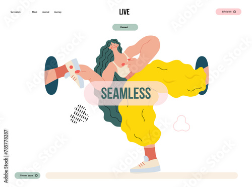 Life Unframed: Self-support -modern flat vector concept illustration of a girl in infinite loop. Metaphor of unpredictability, imagination, whimsy, cycle of existence, play, growth and discovery