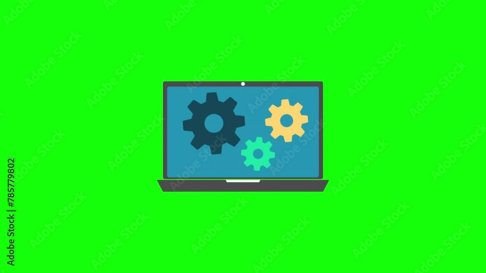 Laptop settings - Gears. Icon on green screen Laptop settings - Gears. Icon on green screen