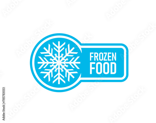 Frozen food icon for product label with snowflake or ice crystal, vector blue badge. Keep cold or frozen food stamp for fresh refrigerated meat, fish or seafood package with snowflake icon