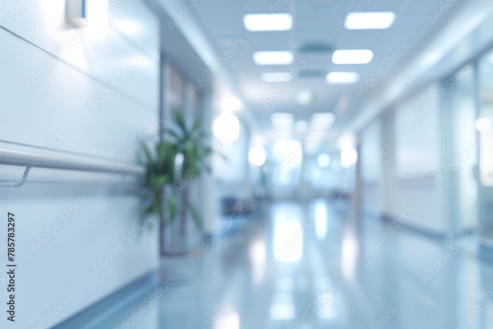 A hospital hallway with a plant in the middle A hospital hallway with a plant in the middle