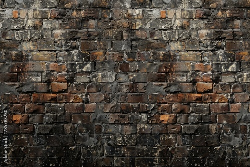A brick wall with a lot of cracks and dirt on it