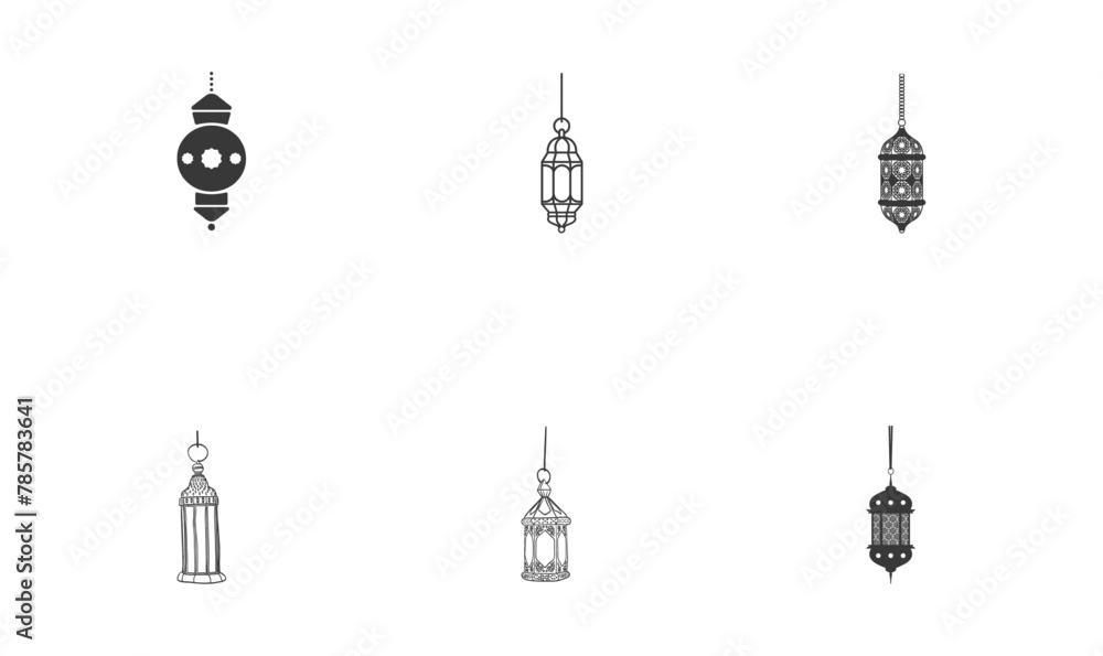 Islamic Lamps Vectors Icon Set