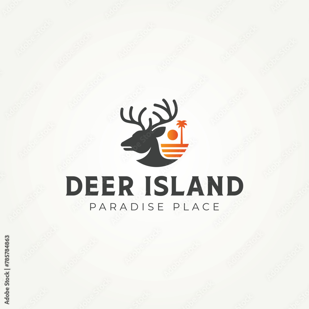 minimal silhouette deer buck stag island icon logo vector illustration design