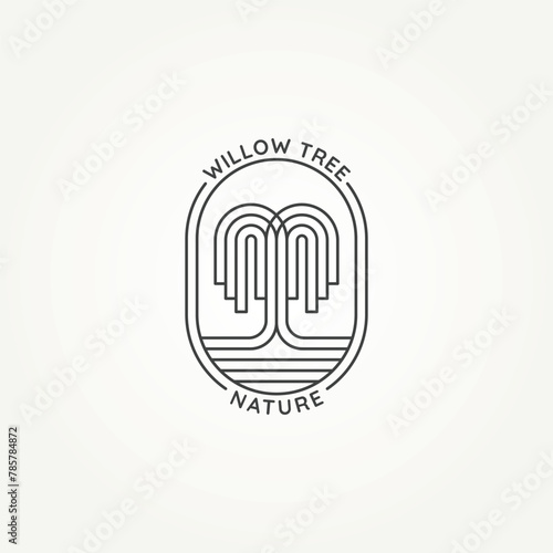 minimalist willow tree nature line art emblem icon logo vector illustration design. simple modern recycling, environment associations, wellness centers badge logo concept