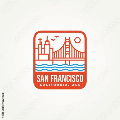 minimalist City San Francisco, state of California emblem line art icon logo vector illustration design. simple modern landmarks and famous building of san francisco skyline badge logo concept
