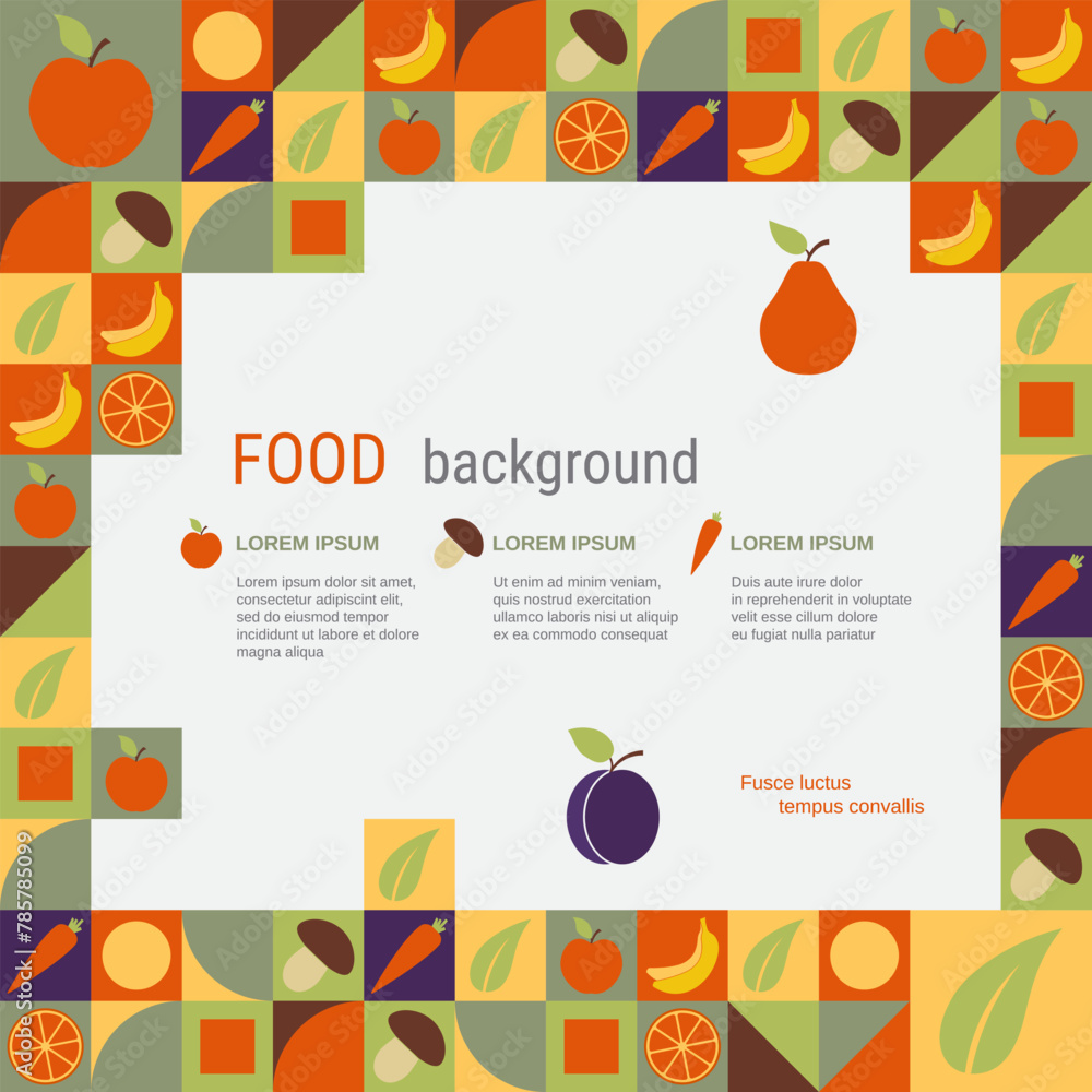 Healthy food theme illustration vector design template. Background for flyer, coupon, card, voucher