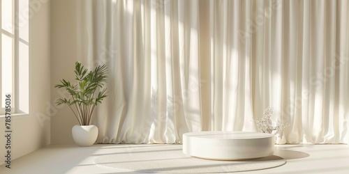Room With White Curtain and Potted Plant
