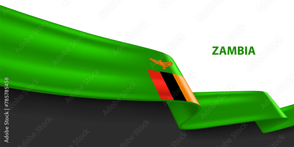 Zambia 3D ribbon flag. Bent waving 3D flag in colors of the Zambia ...