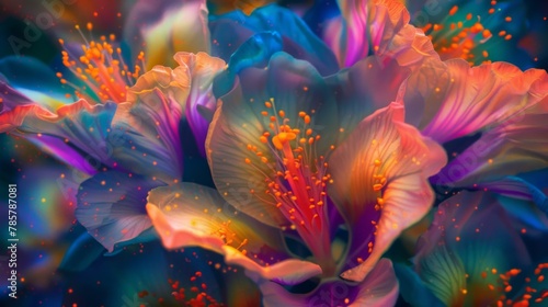 Immerse yourself in a world of vibrant hues as these colorful flowers ignite in an explosive display. photo