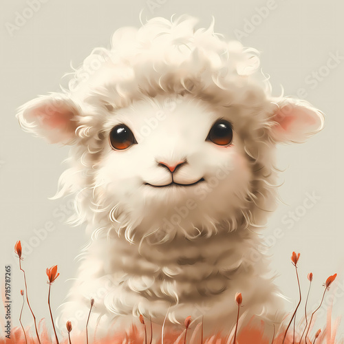 Eid al-Adha card template: Poster design featuring a cartoon sheep, decorated with Islamic motifs, celebrating the Muslim holiday with an illıstration style © enesdigital