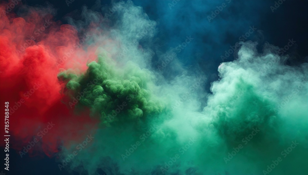 ai genertative of hyper realistic of a smoke like the clouds in the sky; green and red background; dark blue backgrounds