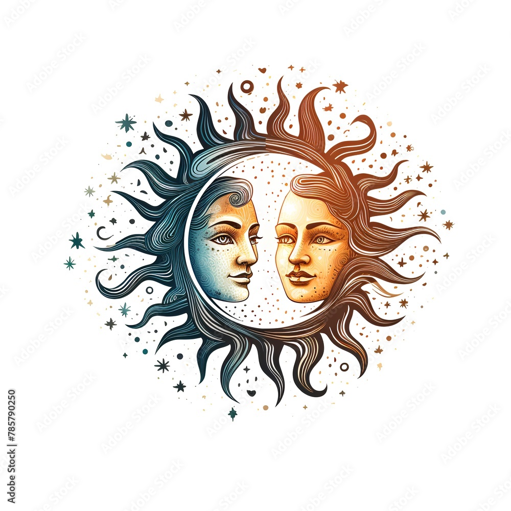 Zodiac sign of the sun and the moon. Vector illustration.