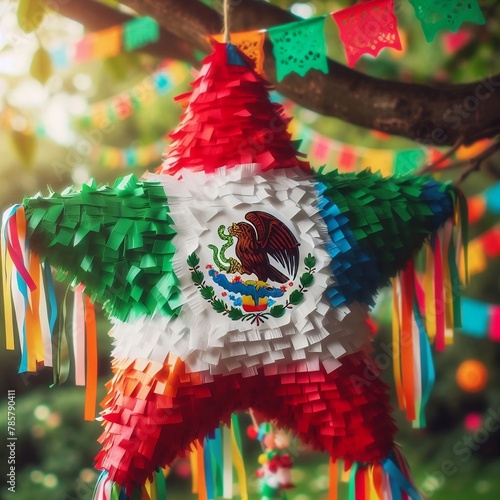 Cinco De Mayo Star Pinata star with celebration background created with  generative ai. photo