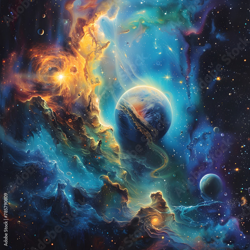 Cosmic Symphony: A Majestic Portrayal of Celestial Bodies in Outer Space