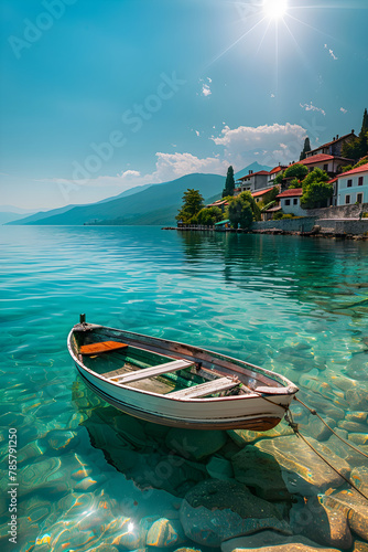 Calm and Serene Boat Ride on the Vibrant Lake Ohrid under Macedonia's Picturesque Mountain Range.  © Samuel