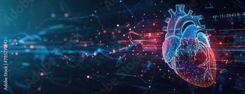 Futuristic human heart with data visualization lines  representation  3d created with AI