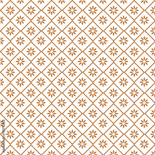 Golden vector seamless pattern with small diamond shapes  floral silhouettes. Simple texture. 
