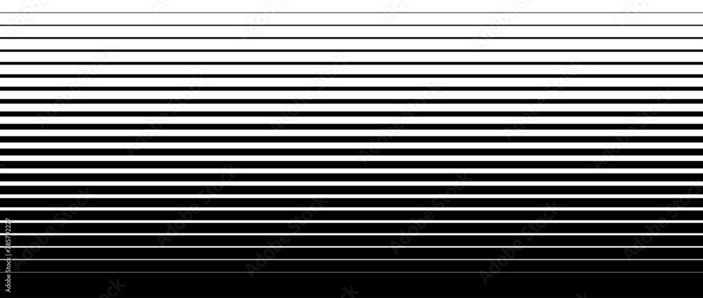 Line halftone gradation texture. Fading horizontal stripe gradient background. Repeating pattern backdrop. Black parallel thin to thick lines backdrop for overlay, print, cover, graphic design. Vector Line halftone gradation texture. Fading horizontal stripe gradient background. Repeating pattern backdrop. Black parallel thin to thick lines backdrop for overlay, print, cover, graphic design. Vector